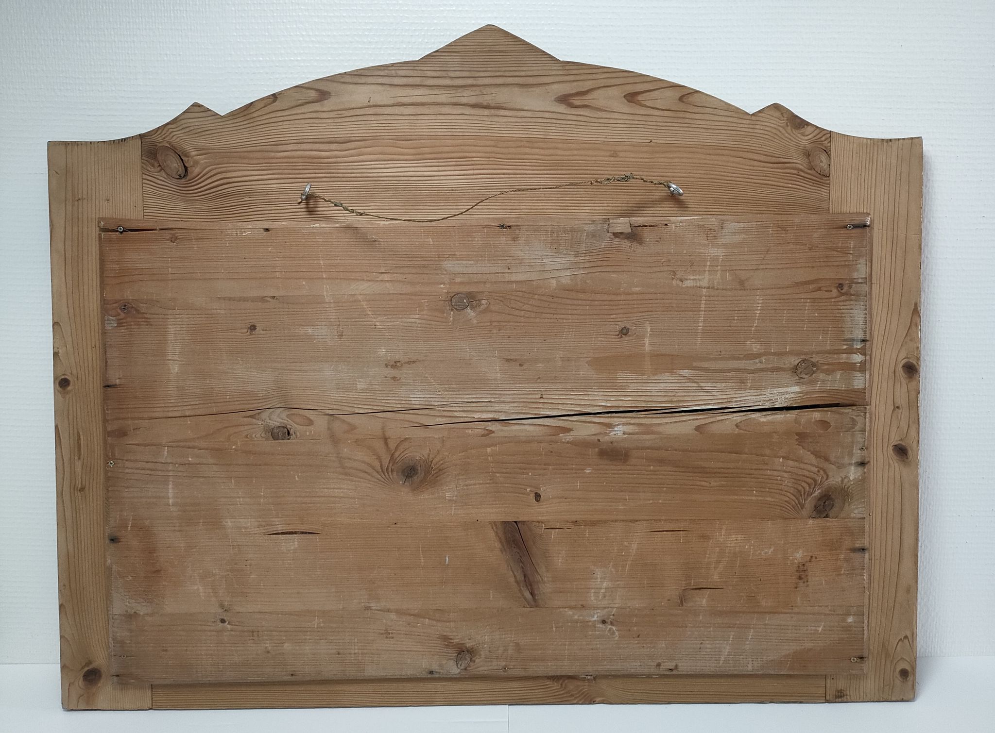 Miroir bois patiné glace biseautée vintage 76 cm x 96 cm
