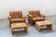 Pair of armchairs with cognac-colored pouf, "Coronado" model by Afra & Tobia scarpa for B&B It