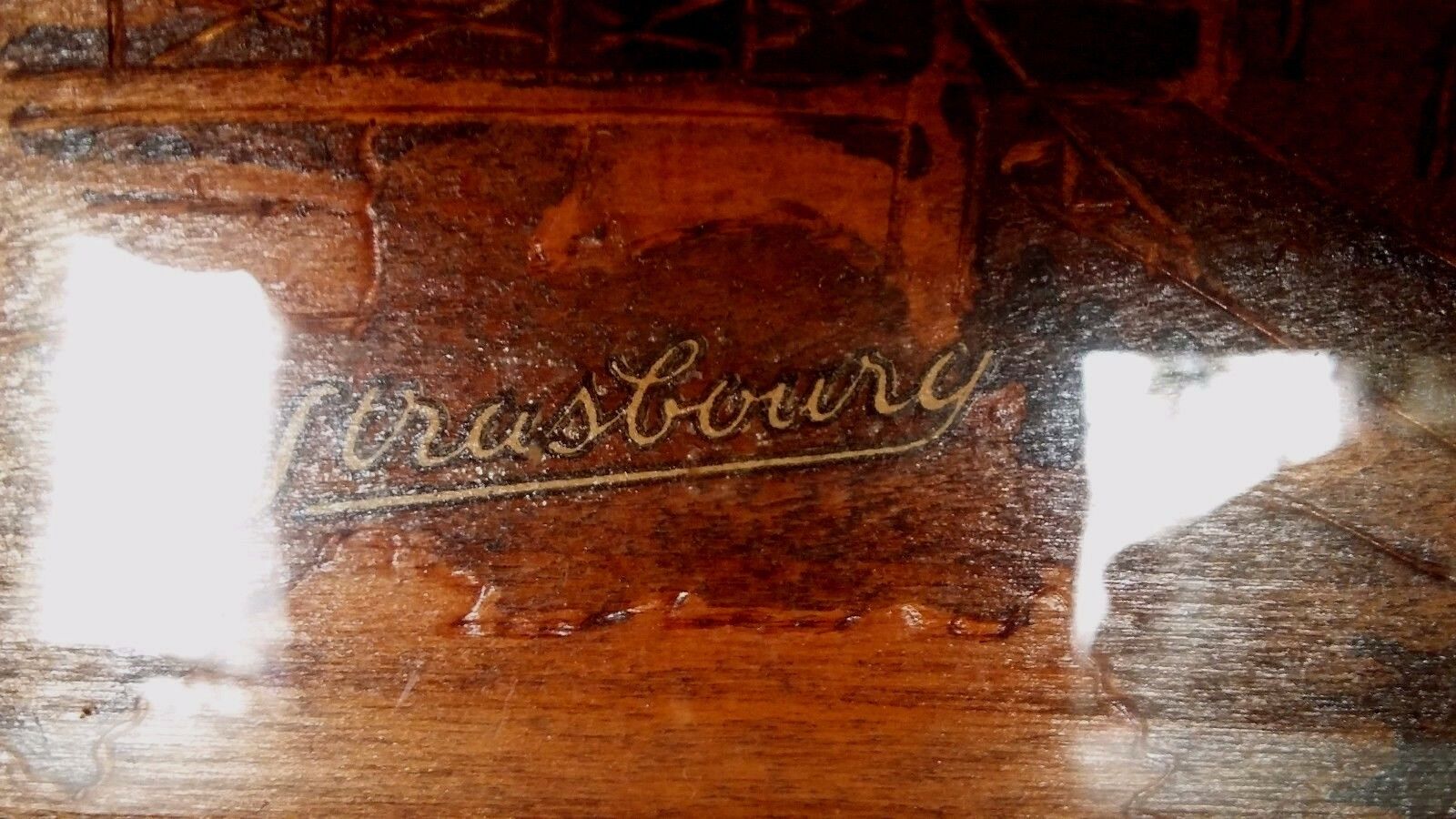 Strasbourg Alsace wooden serving tray signed