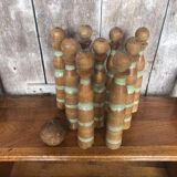 Old game of 9 skittles + vintage wooden ball