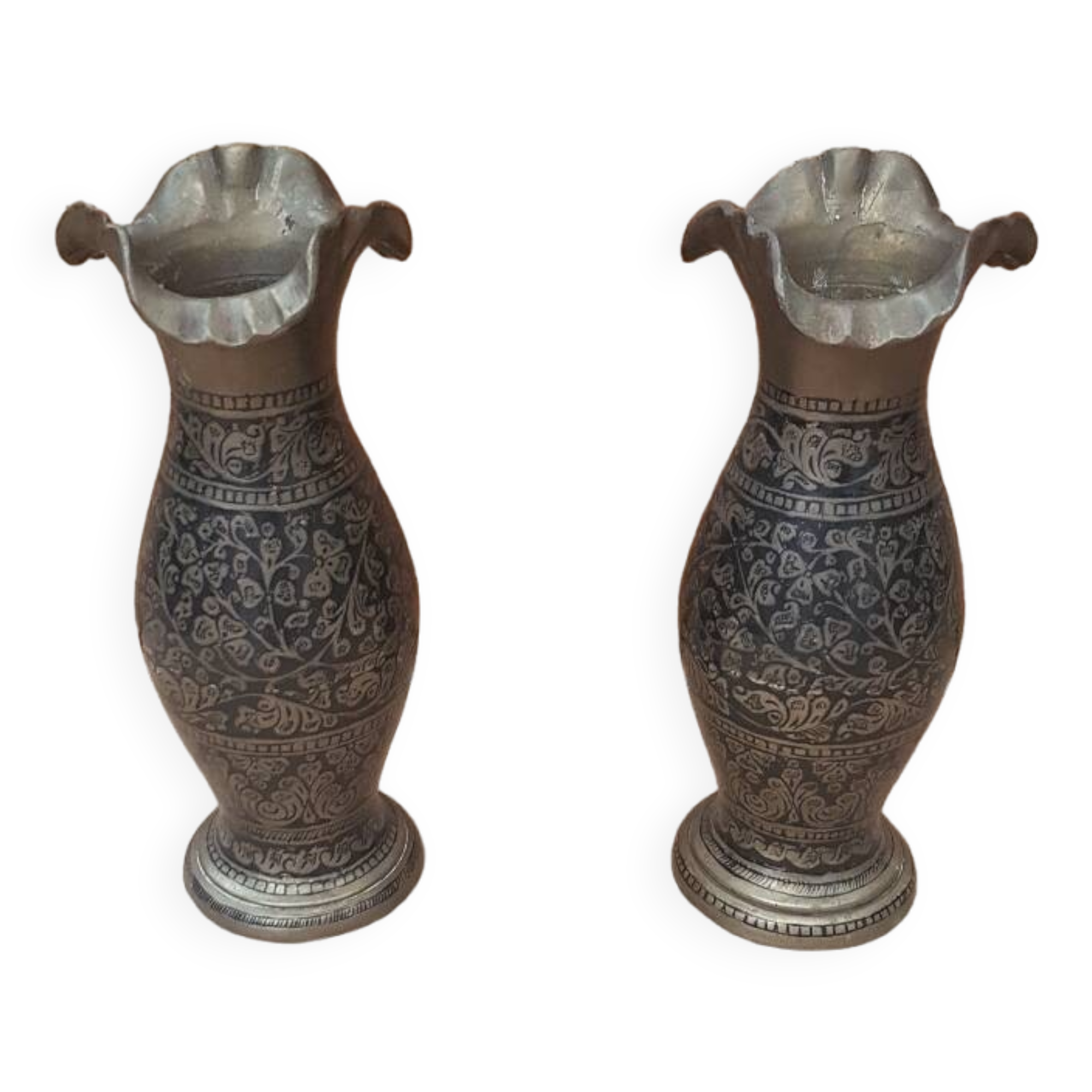 Pair of vintage painted black decor brass vase