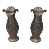 Pair of vintage painted black decor brass vase