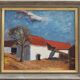Huile sur panneau originale – “Barn” par Bartja Björklund – Vintage et encadrée