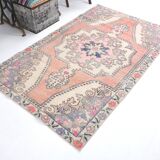 4x7 Pale Orange & Beige Oriental Wool Turkish Vintage Rug, 127x210Cm SK 6787