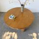 1950s round tripod oak coffee table