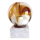 Lampe globe en verre polychrome sur socle marbre / vintage années 60-70