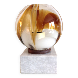 Polychrome glass globe lamp on marble base / vintage 60s-70s