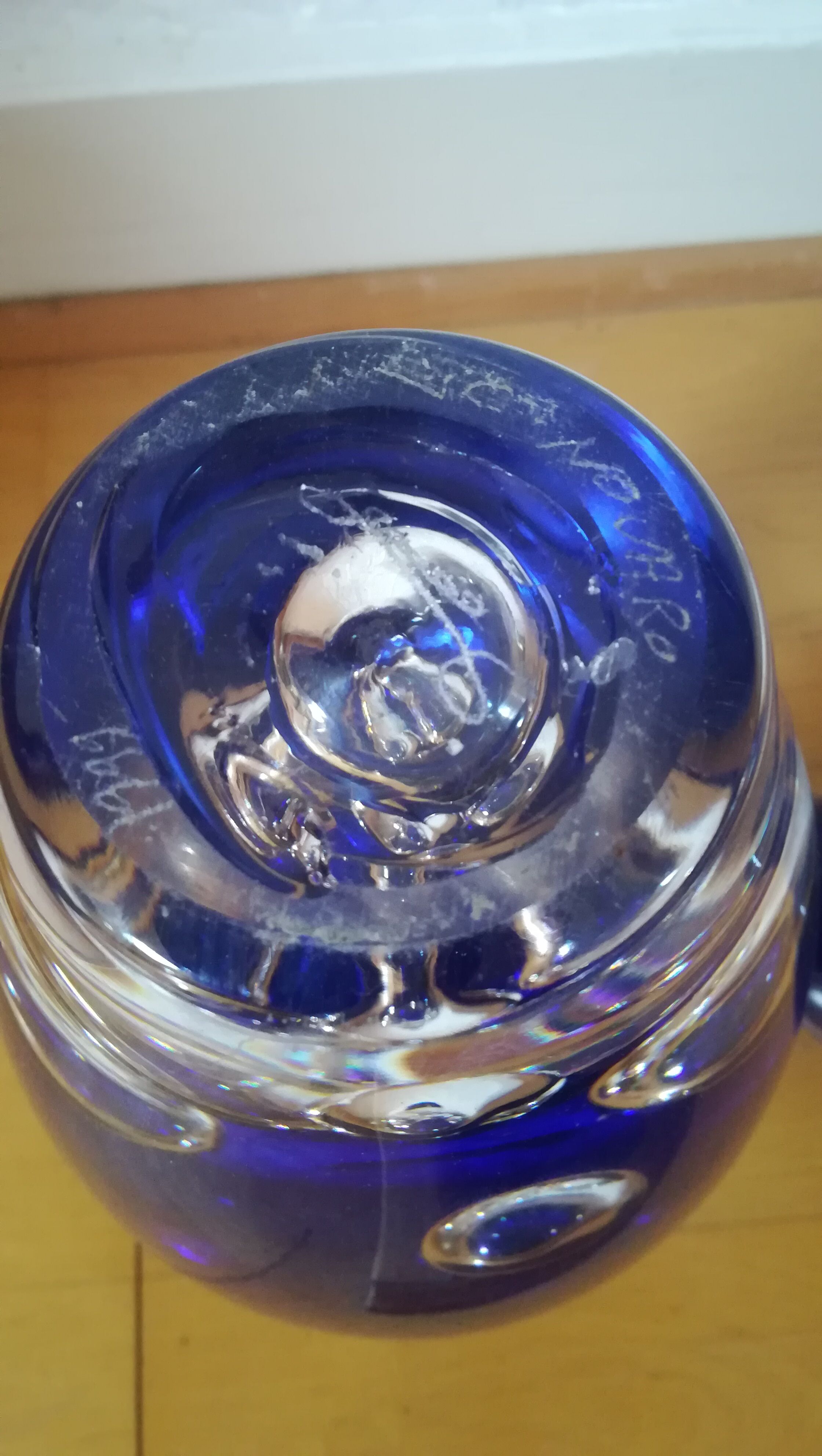Glass flask blown by Jean Claude Novaro, unique piece.