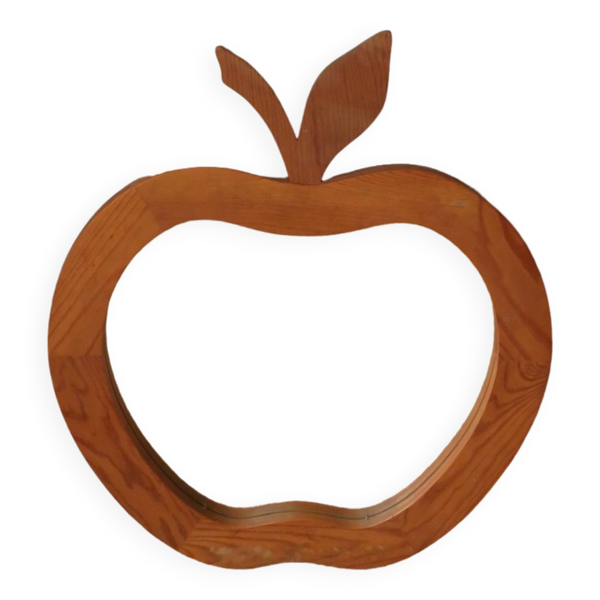 Large XL vintage retro wooden apple mirror, handcrafted, handmade object for children