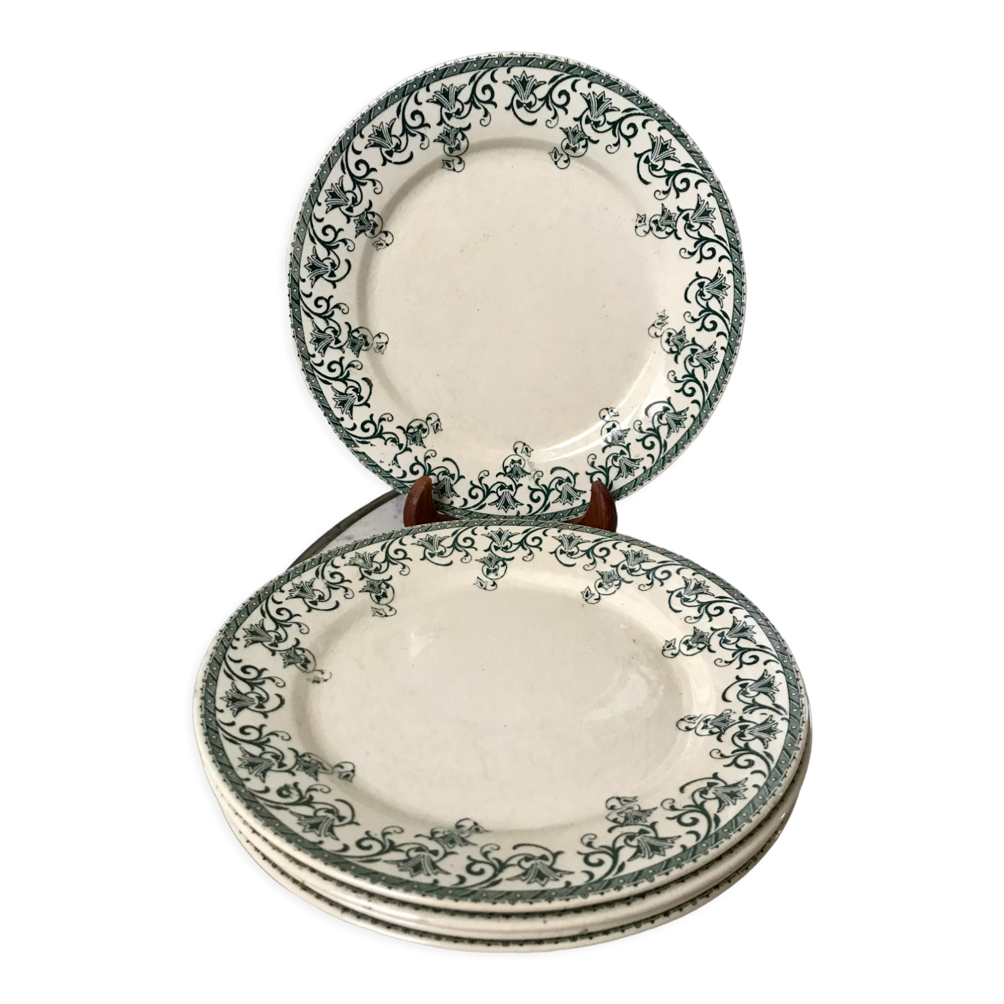 lot of 5 flat plates Terre de Fer Digoin Sarreguemines model "Suzanne" late nineteenth