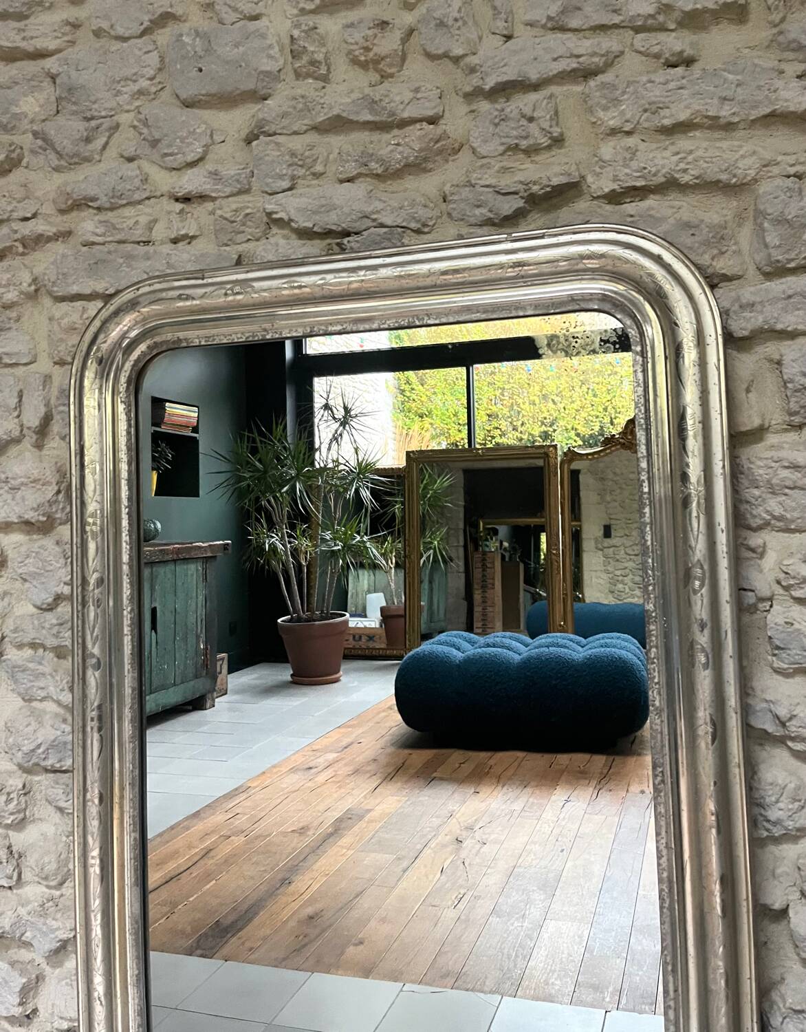 Antique Louis-Philippe mirror 126/80.5cm gilded with silver leaf trumeau