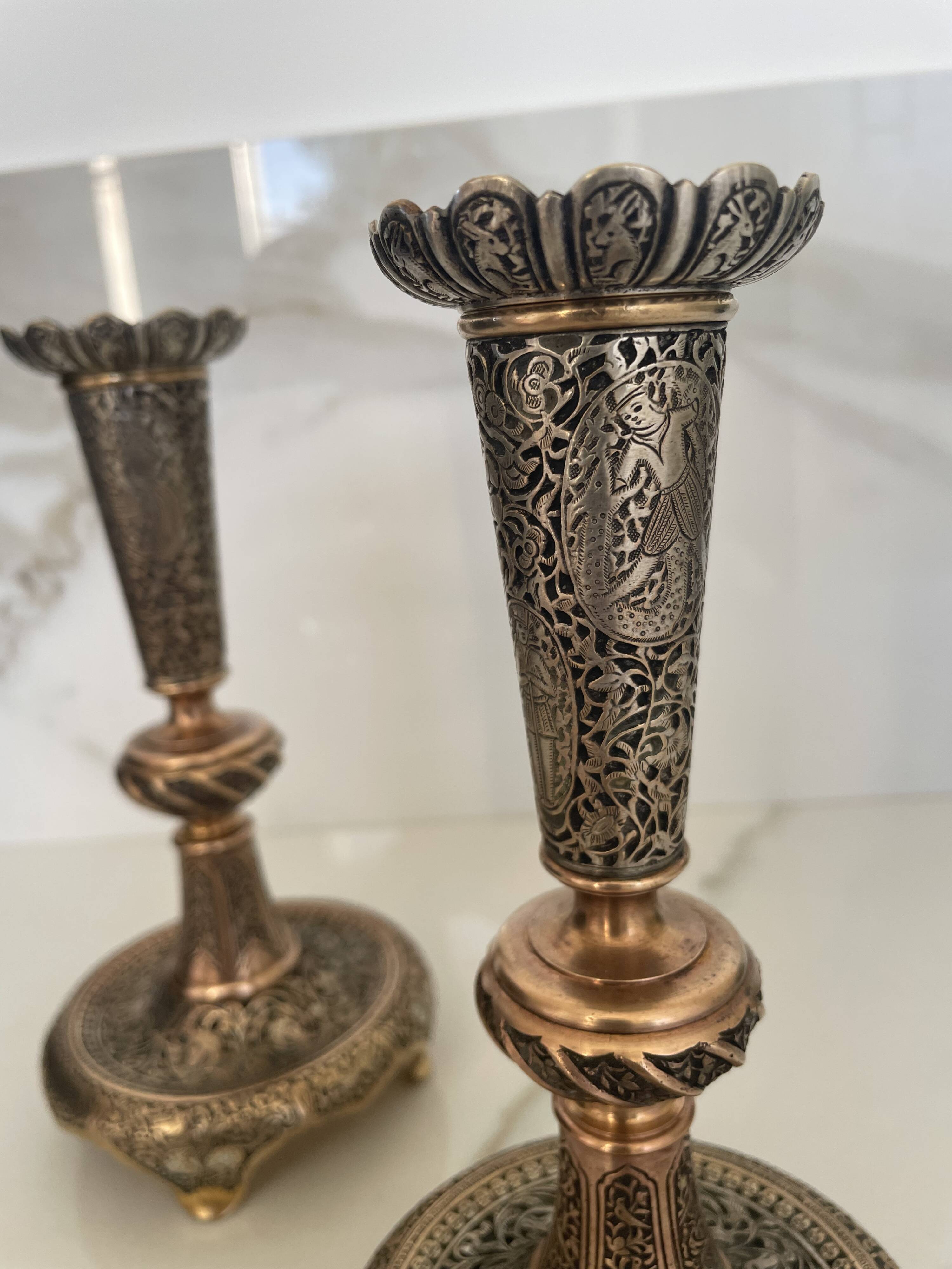 Paire de bougeoirs persans, style kadjar, début XXe
