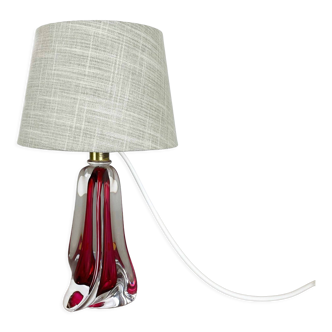 Small Crystal Murano Glass "Pink" Table Light, Val Saint Lambert, Belgium, 1960s