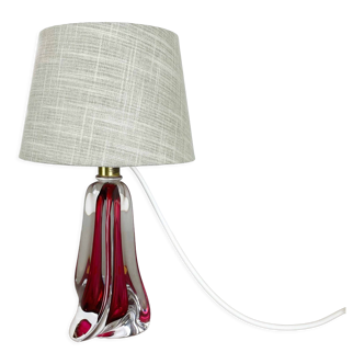 Lampe de table en verre de Murano en cristal « rose », Val Saint Lambert, Belgique, années 1960
