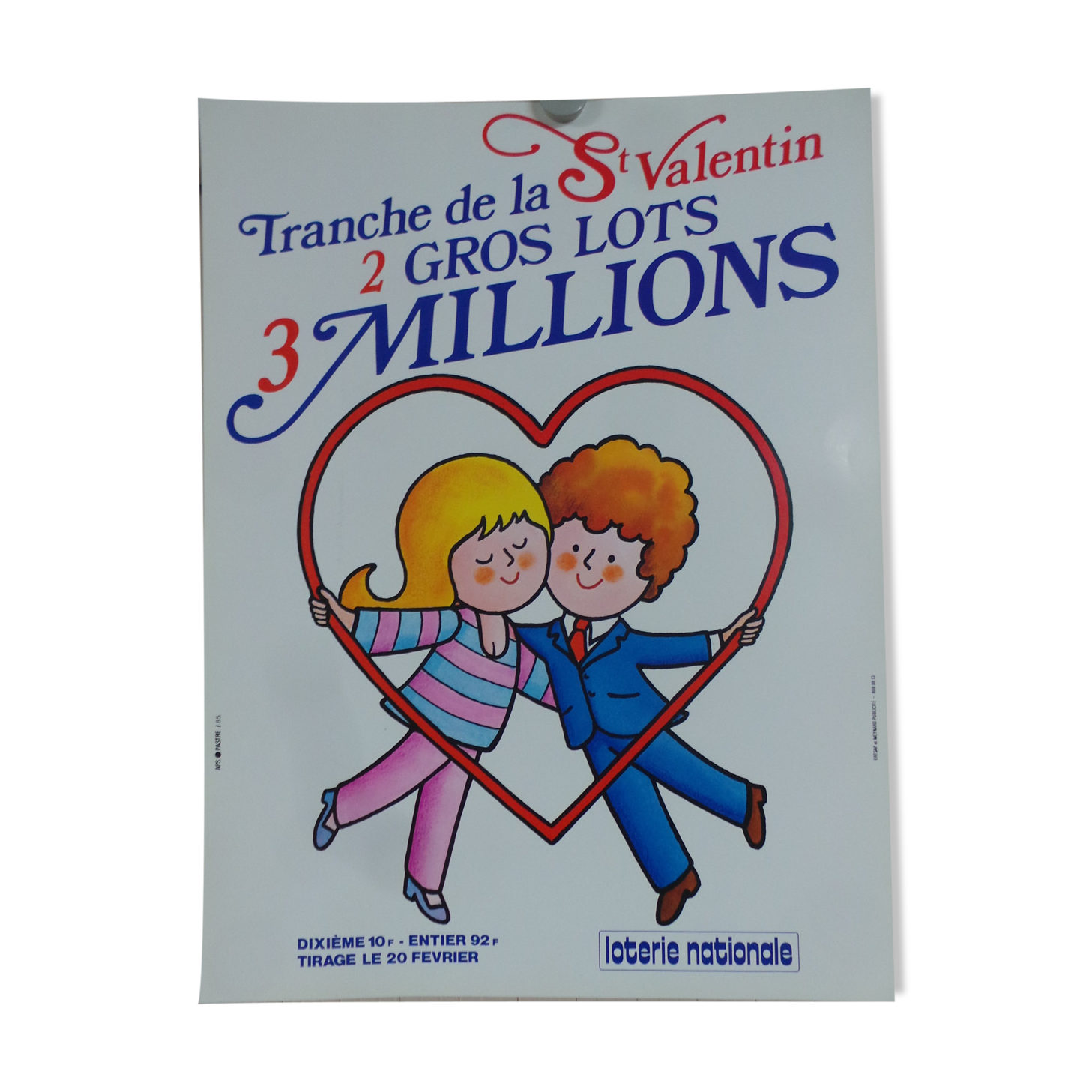 Original National Lottery poster Valentine's Day 2 jackpots 1985