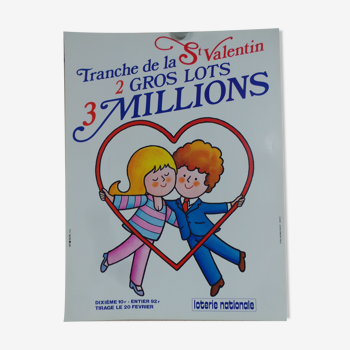 Original National Lottery poster Valentine's Day 2 jackpots 1985