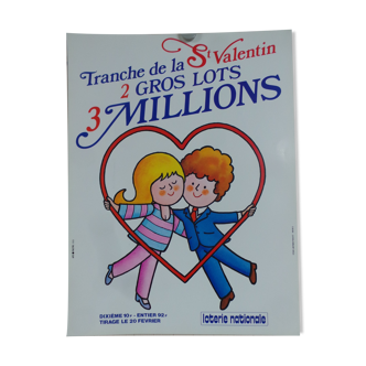 Affiche originale loterie nationale saint valentin 2 gros lots 1985