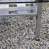 Table basse design en acier brossé plateau en verre fumé 1970