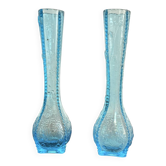 Paire Vases Soliflores Verre Moulé Pressé Bleu Opaline Saphir XIXème