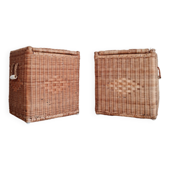 Paire  de coffres anciens en rotin - tables de chevets