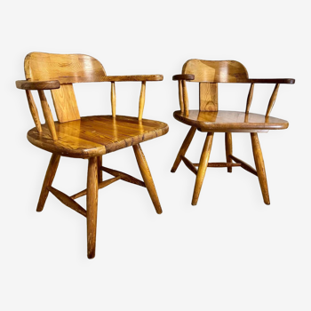 Pair of old pine armchairs