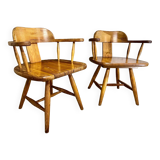 Pair of old pine armchairs
