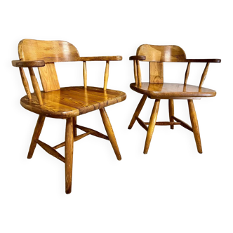 Pair of old pine armchairs