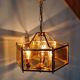 Brass pendant lamp and five-faceted vintage smoked glasses