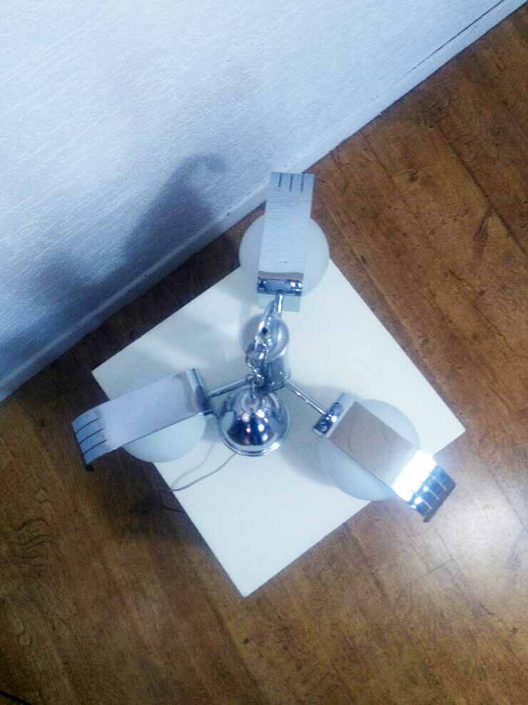 3-opaline sputnik and chrome metal hanging lamp 1970