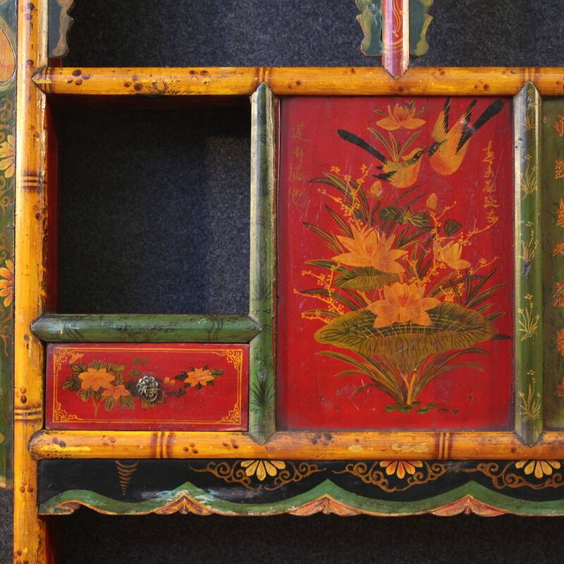 20th century lacquered and painted Chinese headboard