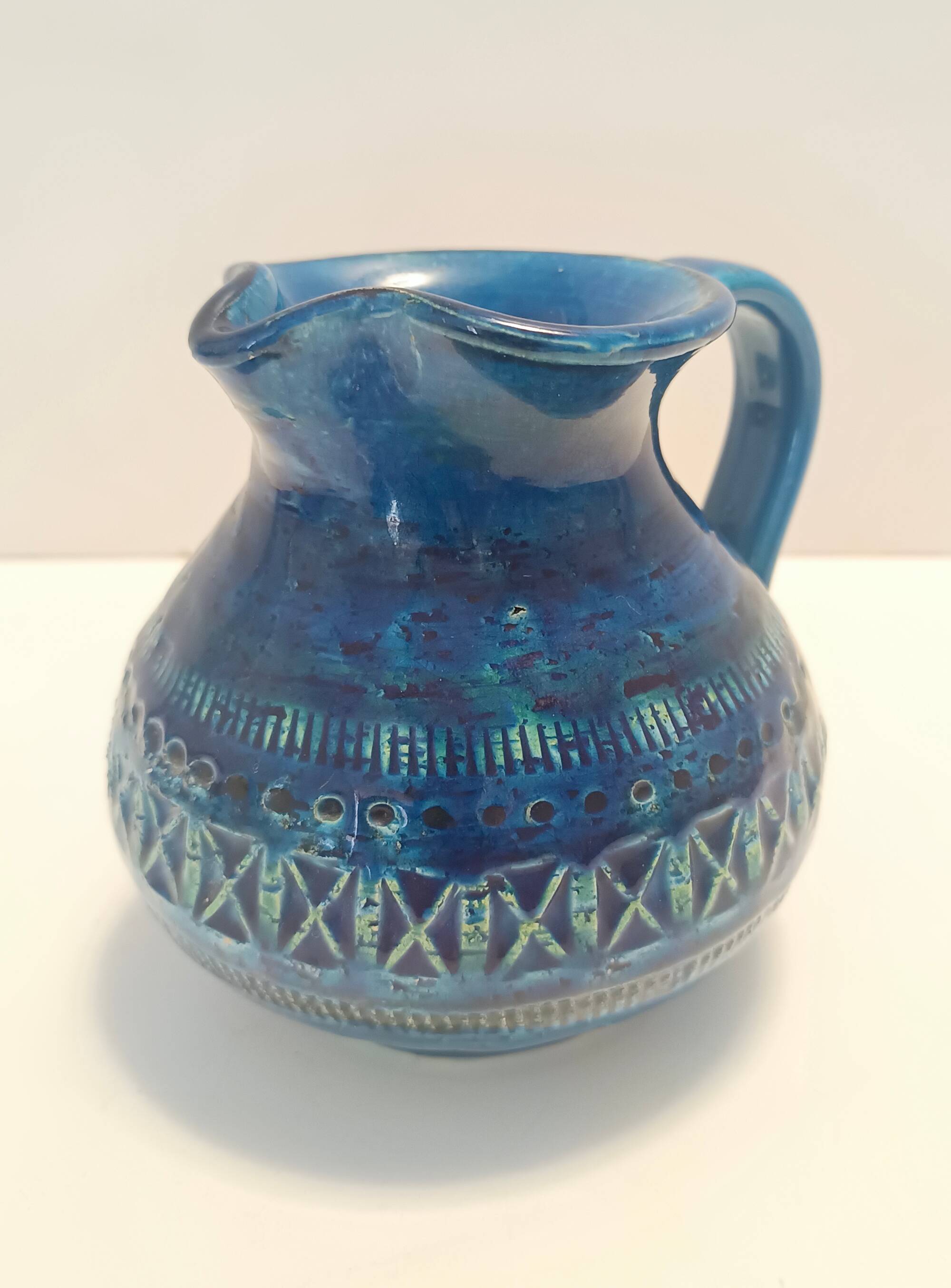 Handmade Rimini Blue Lacquered Ceramic Jug by Aldo Londi for Bitossi, Italy