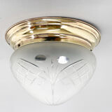 Art deco brass & cut glass flush mount, czechoslovakia
