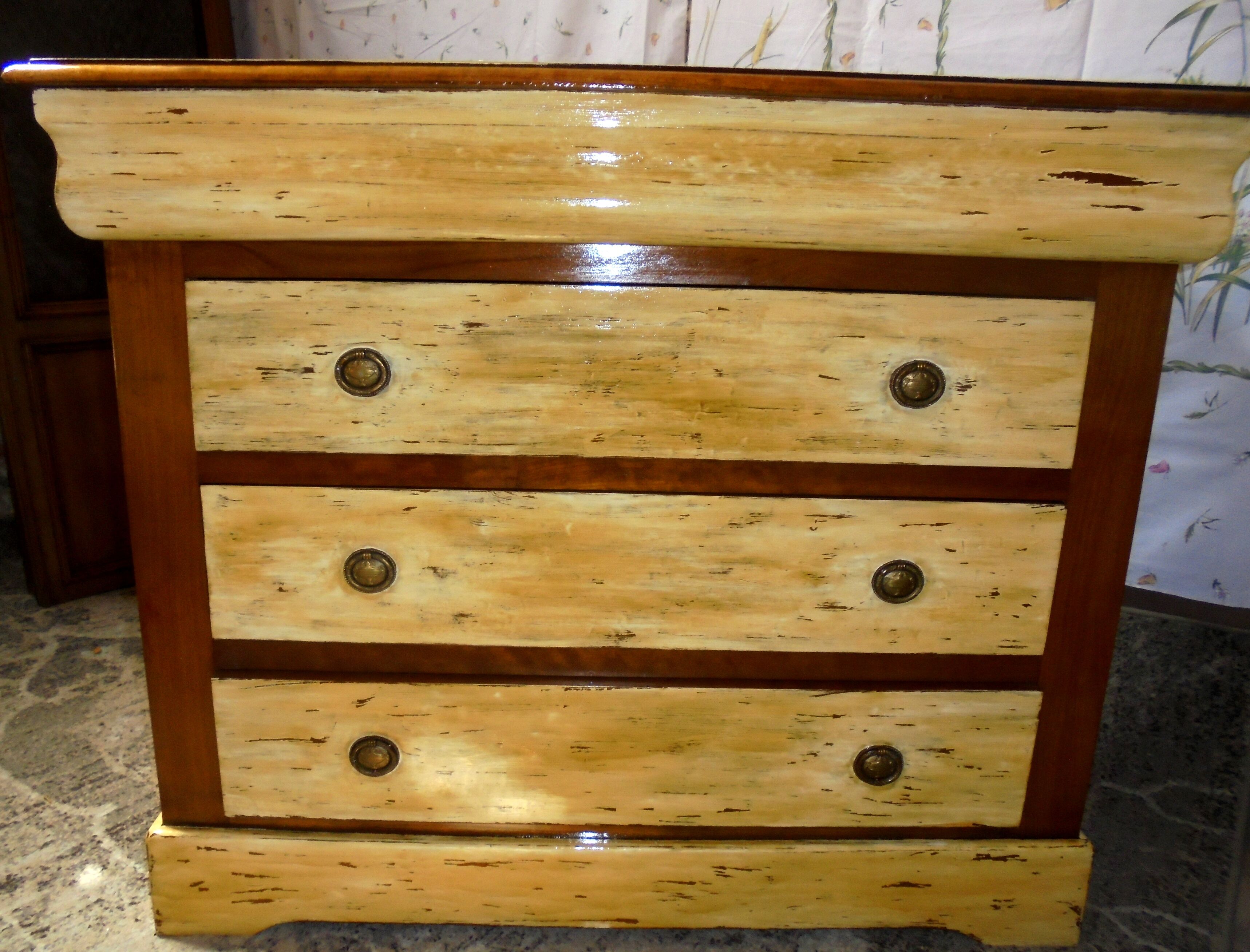 Wood and paint chest of drawers