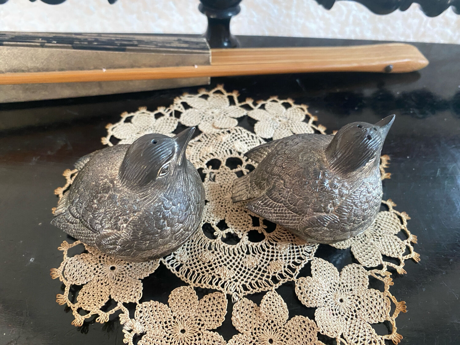 Couple de moineaux salière et poivrière vintage