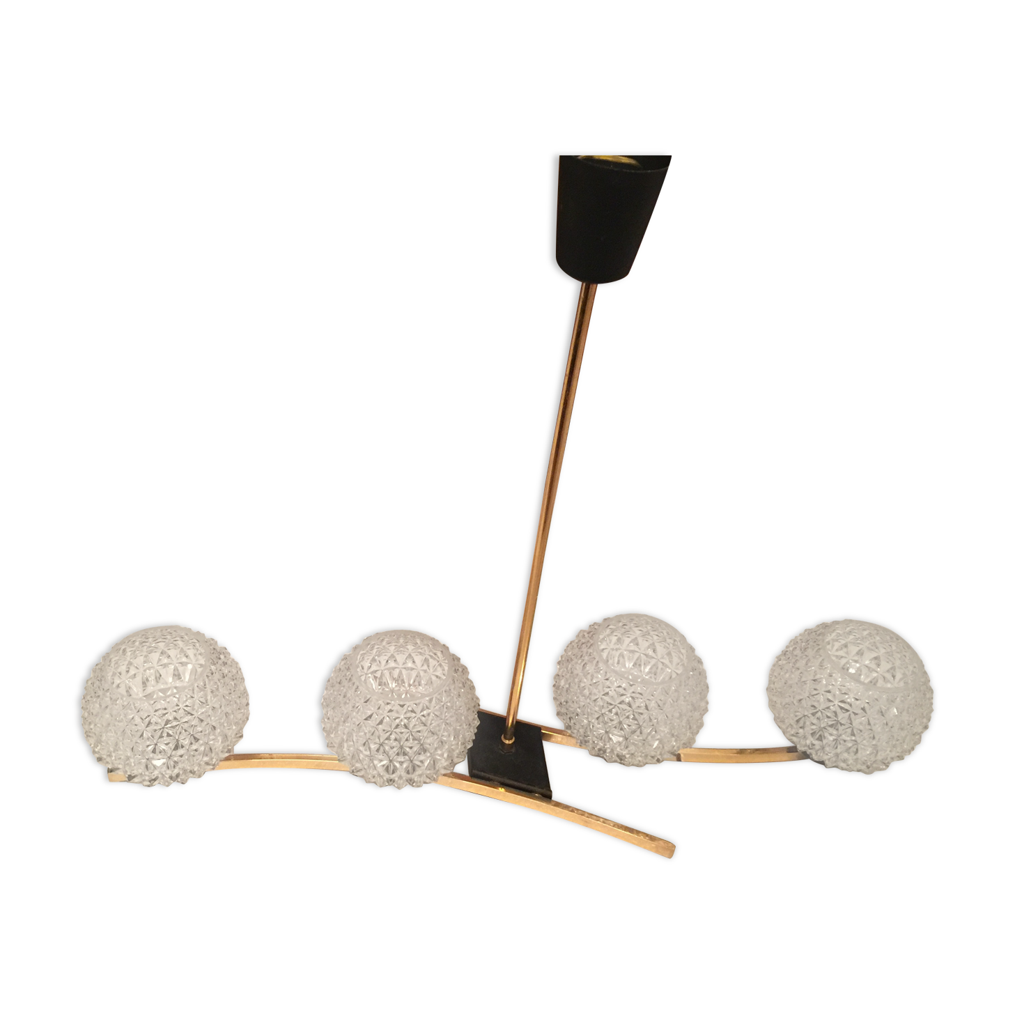 Lustre 4 boules de verre et laiton design
