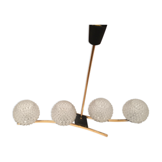 Chandelier 4 glass balls and brass design