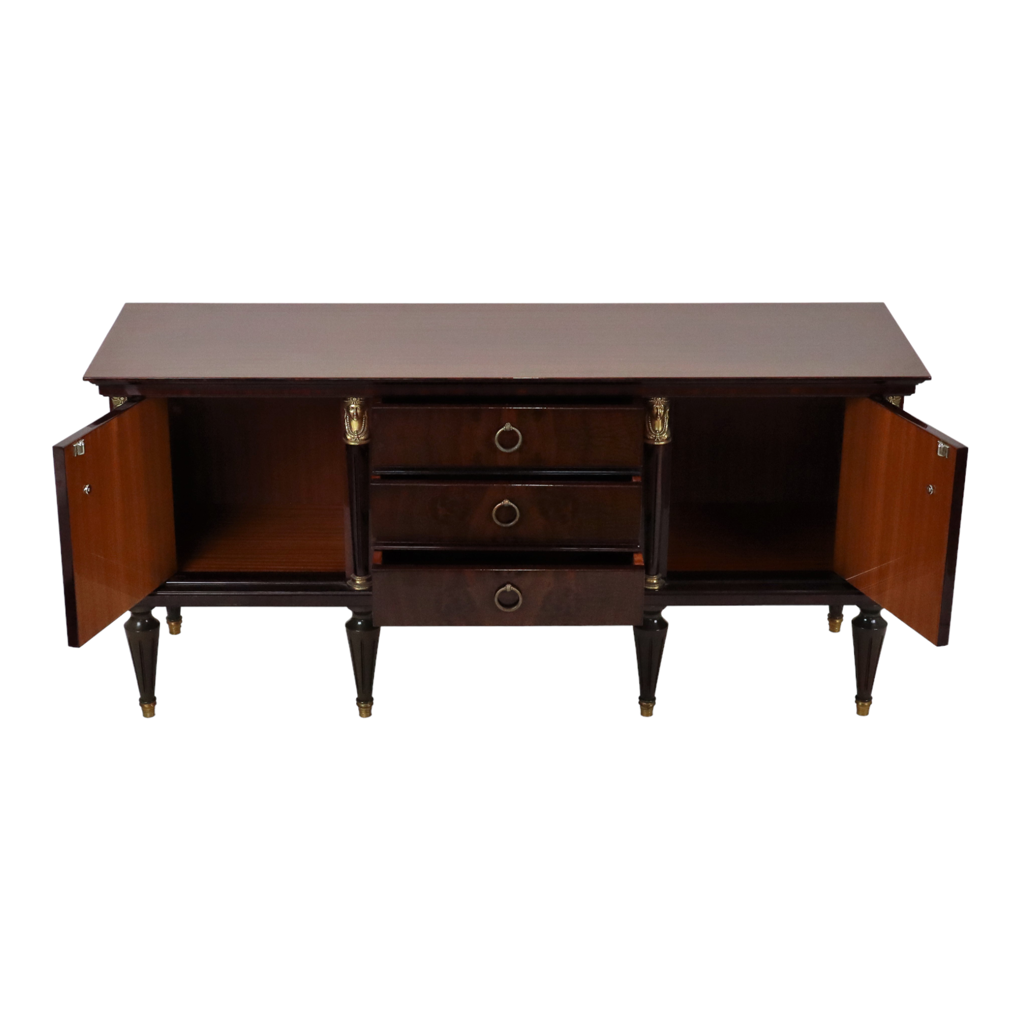 Vintage tv cabinet low cabinet mirrored mahogany veneer hollywood regency 140cm