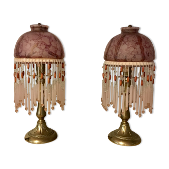 Pair of pink lamps and grapevines
