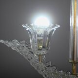 Elegant 2 cup Barovier Art Deco chandelier, Murano glass, brass structure 1940s