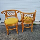 Rattan table and 2 armchairs