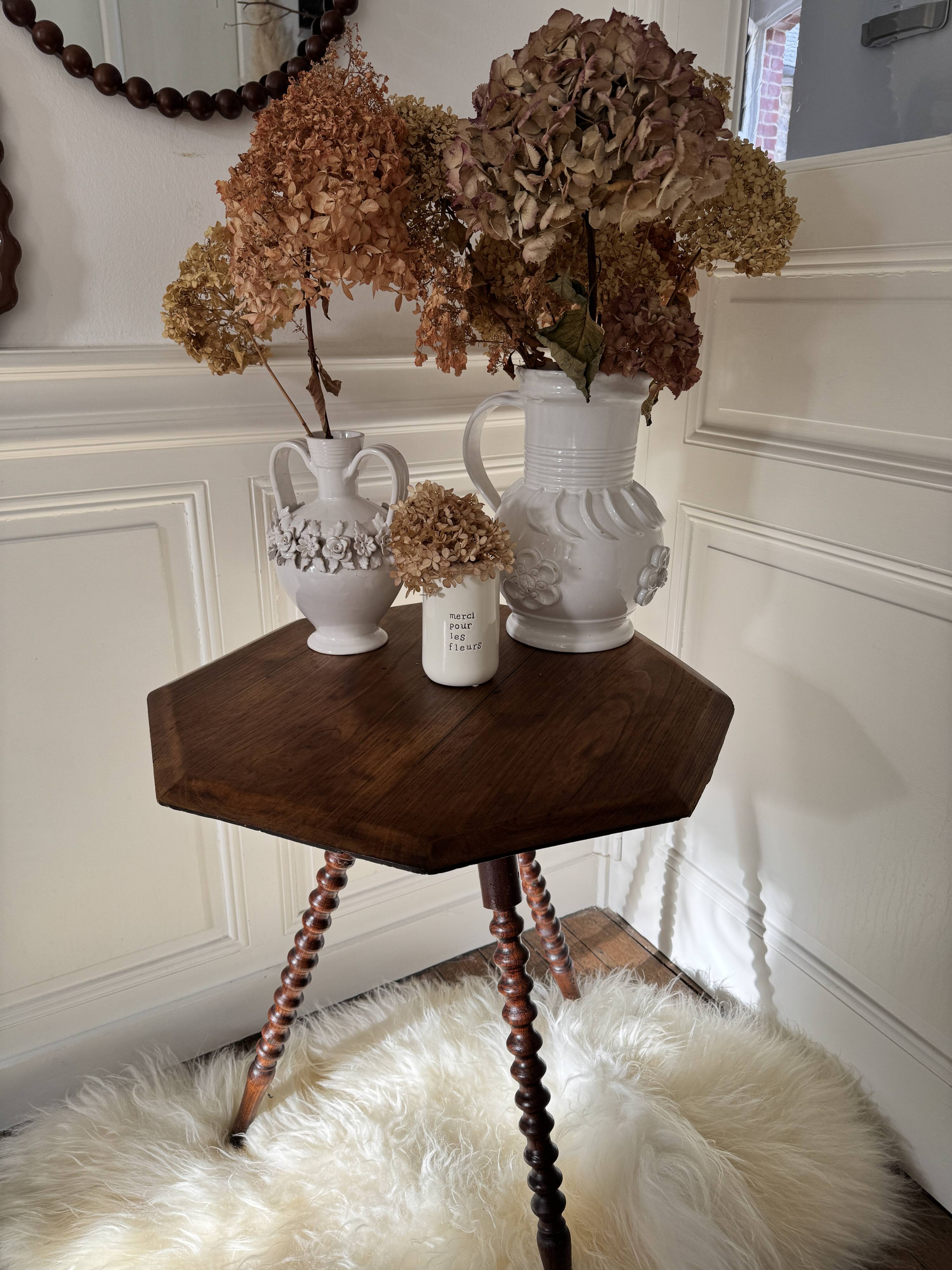turned wooden side table