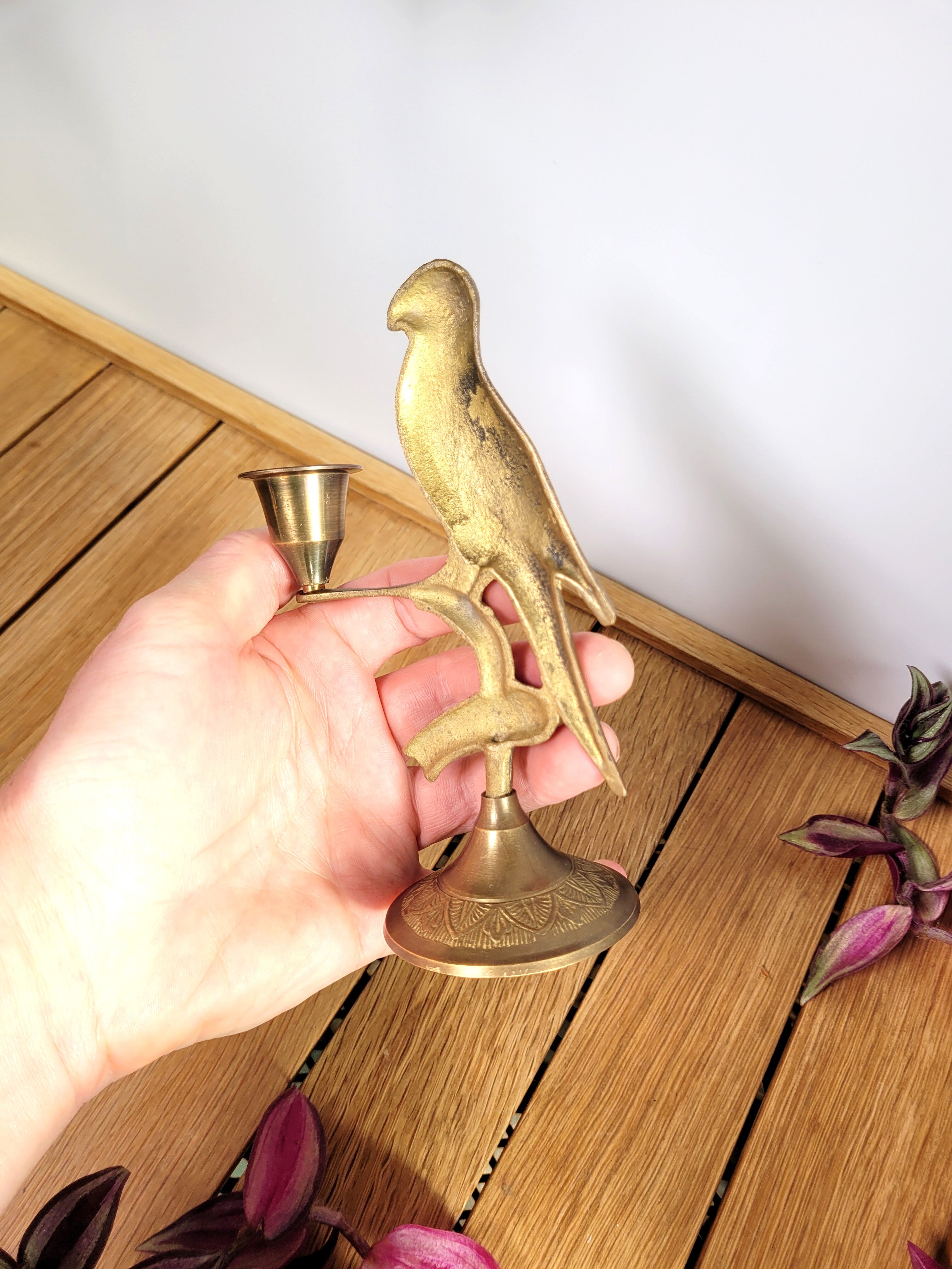 Candlestick brass bird