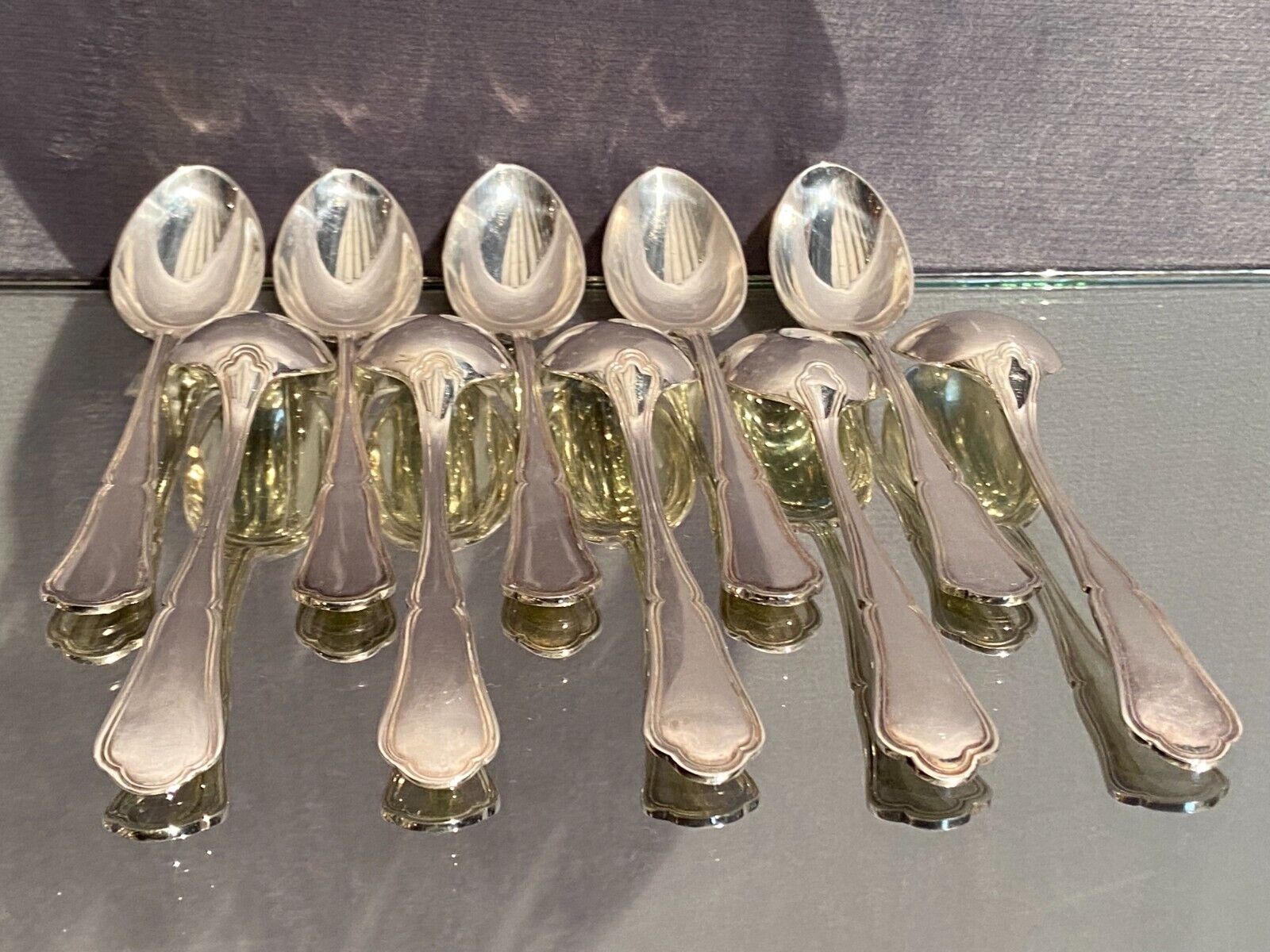 Suite of 10 teaspoons in silver metal model violin net Louis XV