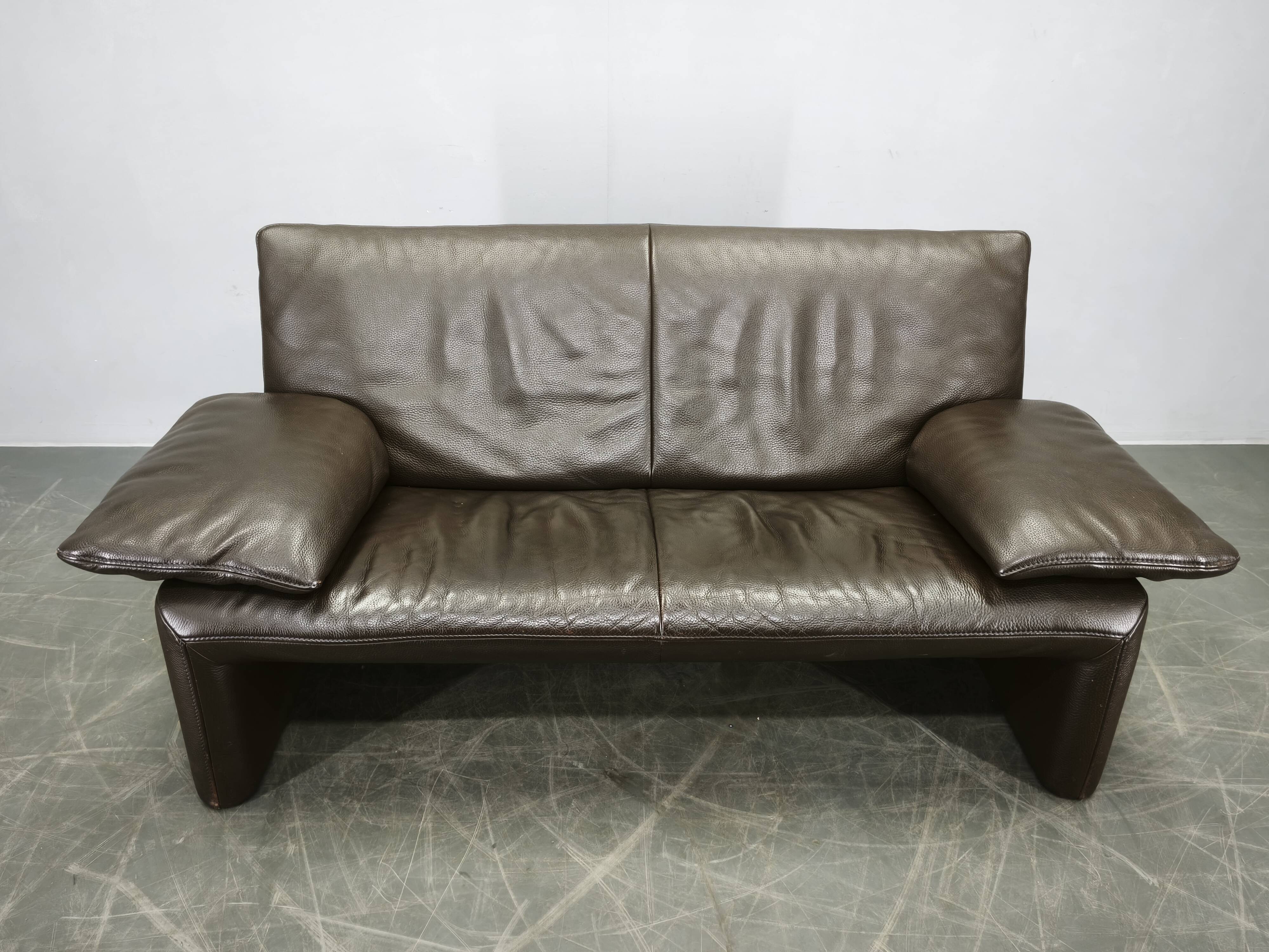 Jori Dark Brown Leather Two Seat Sofa, Belgium, 1990s
