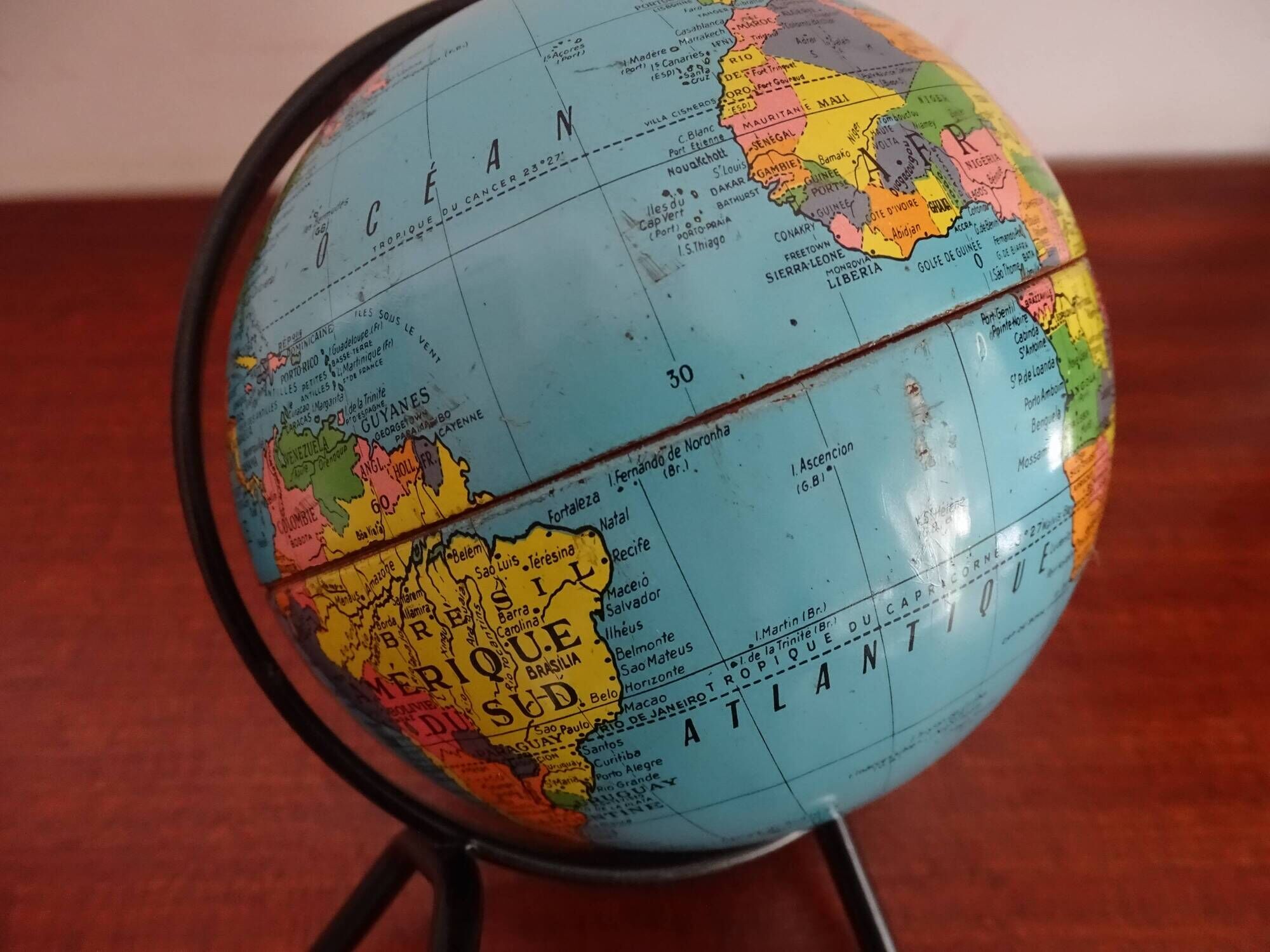World globe sheet metal map taride cards vintage 50 60 - ø 12.5 cm