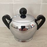 Alessi / Stainless steel and bakelite sugar bowl, "Bombé" collection