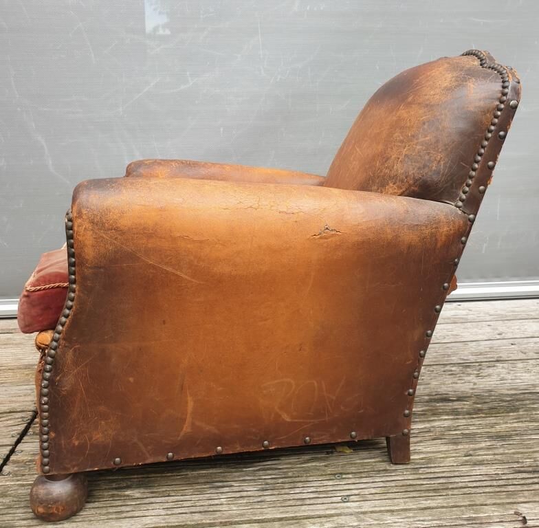 Pair armchairs club leather "punk" back mustache