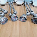 Set of 4 Jieldé industrial lamps in brushed steel, 3 arms