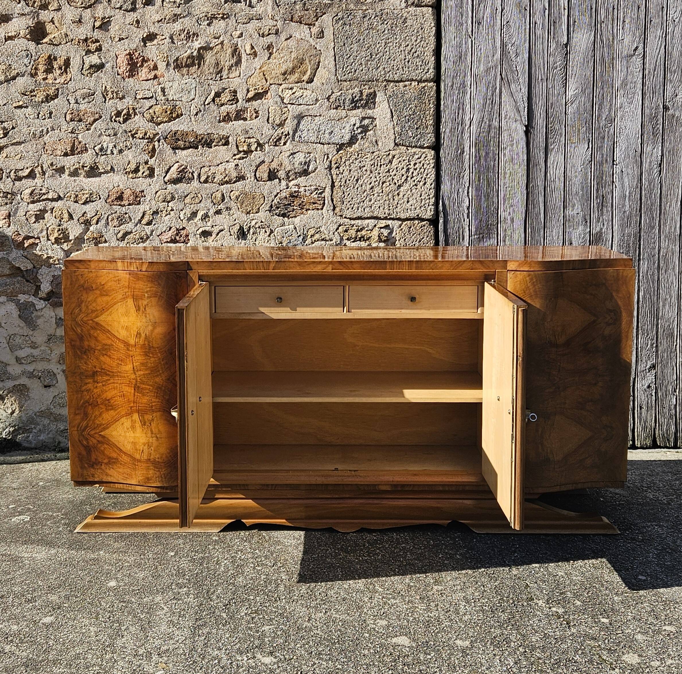 French ART DECO Sideboard- High Gloss Burl Elmwood Buffet-30s