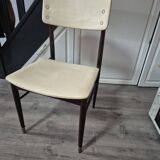 vintage chair wooden frame compass foot with metal on the front backrest and ecru leather seat